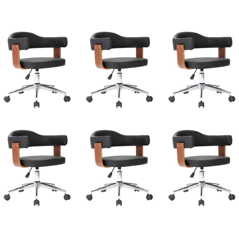 Vidaxl Otočné jedálenské stoličky 6ks čierne ohýbané drevo a umelá koža